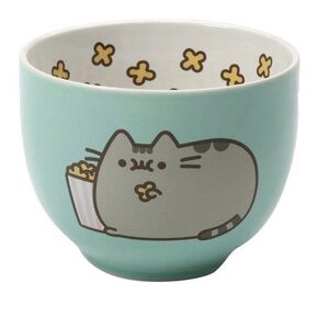 Pusheen Popcorn Ceramic Snack Bowl - Cat on Blue Bowl